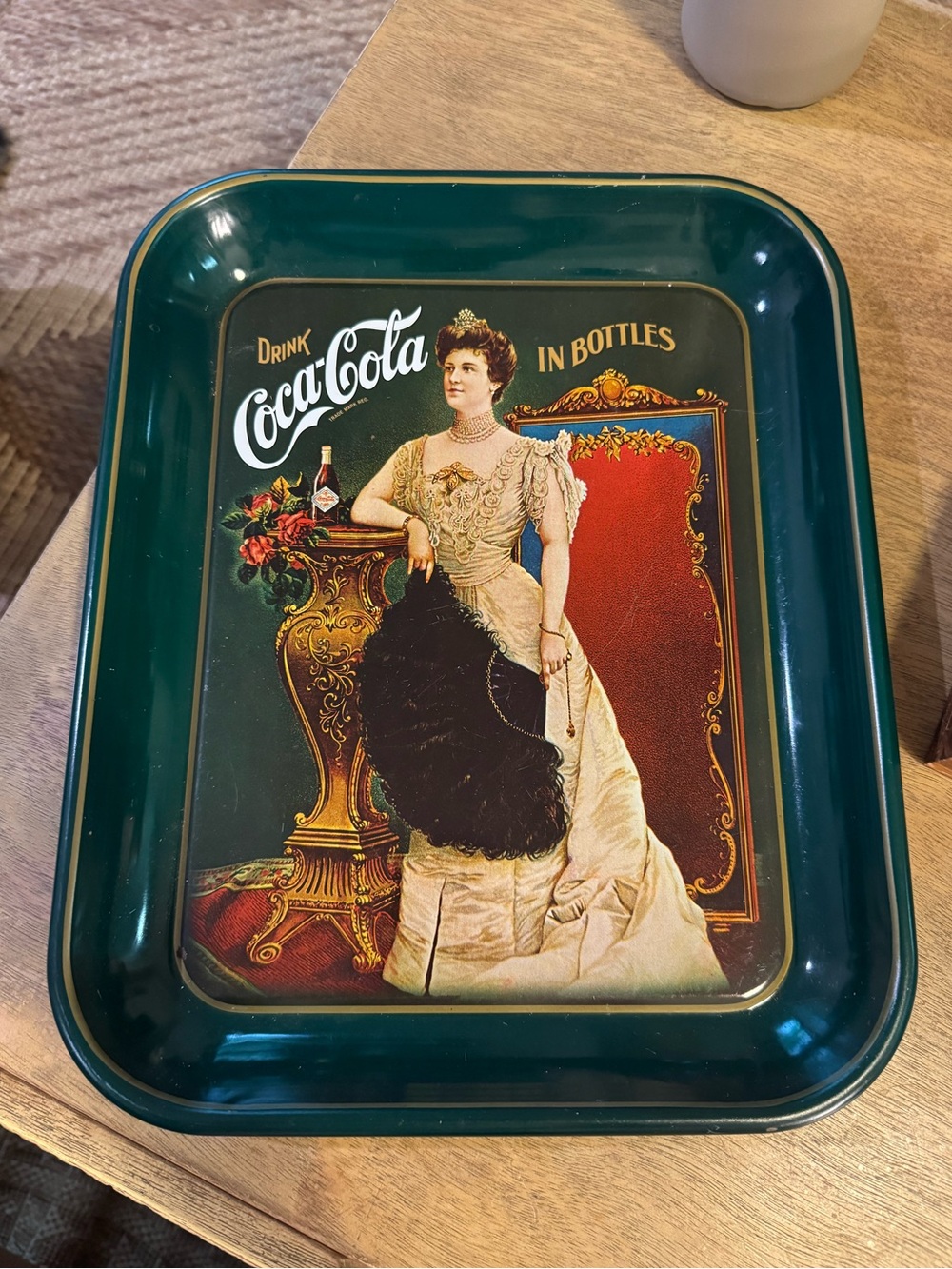 Rare Vintage Coca Cola Green and Red Decorative Serving Tray with Lady
